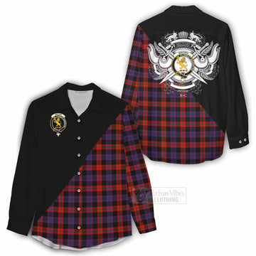 Tartan Vibes Clothing Brown (Broun) Tartan Women's Casual Shirt with Family Crest and Military Logo Style