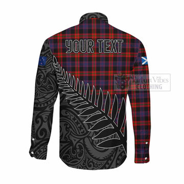 Tartan Vibes Clothing Brown (Broun) Crest Tartan Long Sleeve Button Shirt with New Zealand Silver Fern Half Style