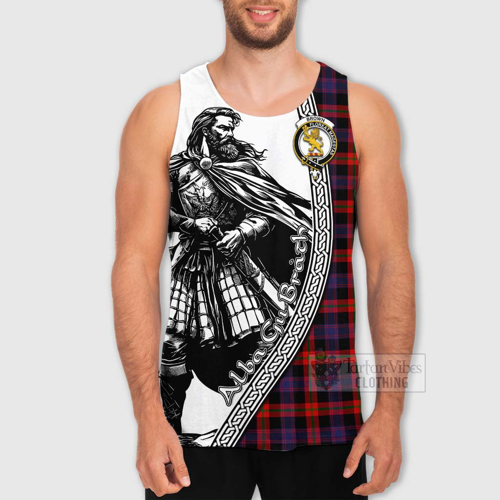 Tartan Vibes Clothing Brown (Broun) Tartan Clan Crest Men's Tank Top with Highlander Warrior Celtic Style