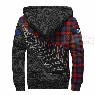Tartan Vibes Clothing Brown (Broun) Crest Tartan Sherpa Hoodie with New Zealand Silver Fern Half Style