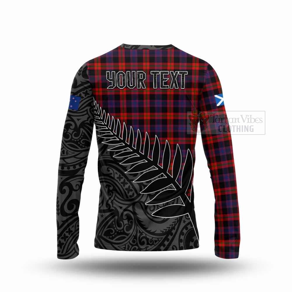 Tartan Vibes Clothing Brown (Broun) Crest Tartan Long Sleeve T-Shirt with New Zealand Silver Fern Half Style