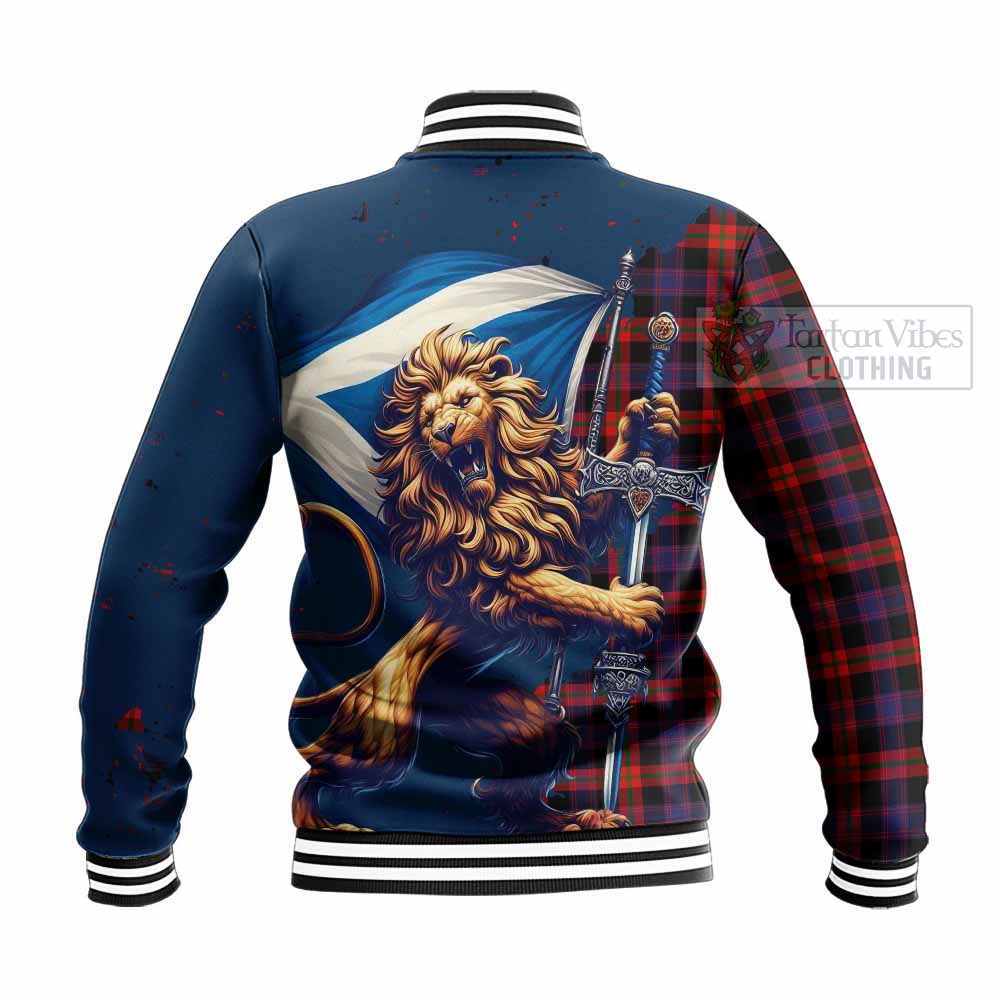 Tartan Vibes Clothing Brown (Broun) Tartan Family Crest Baseball Jacket with Scottish Majestic Lion