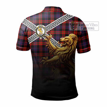 Tartan Vibes Clothing Brown (Broun) Crest Tartan Polo Shirt with Golden Lion Emblem Celtic Style