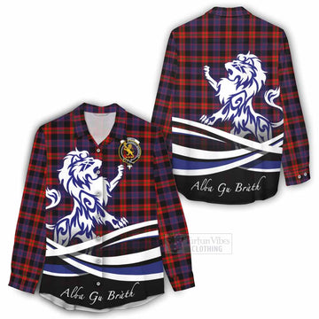 Tartan Vibes Clothing Brown (Broun) Tartan Women's Casual Shirt with Alba Gu Brath Regal Lion Emblem