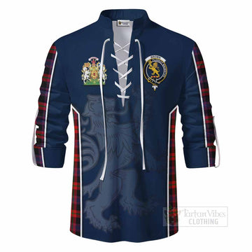 Tartan Vibes Clothing Brown (Broun) Tartan Ghillie Kilt Shirt with Family Crest and Lion Rampant Vibes Sport Style