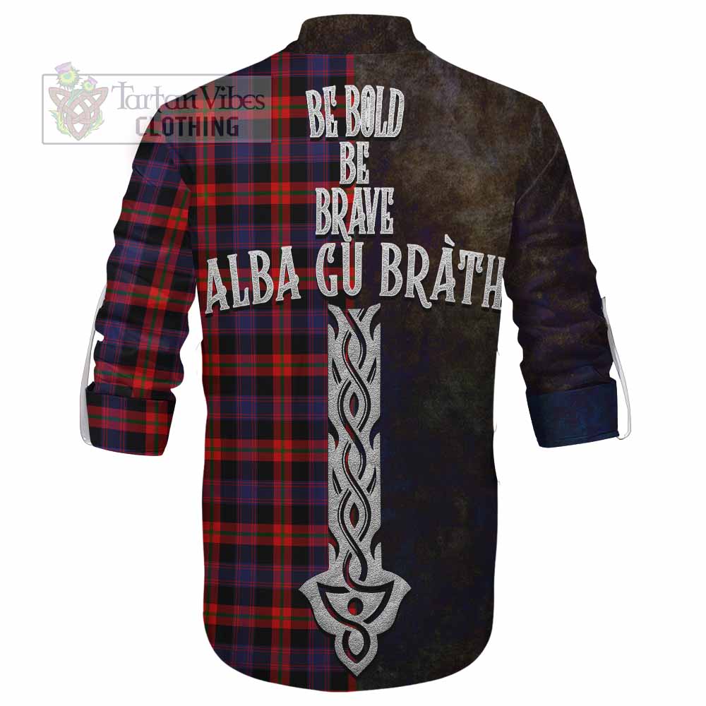 Tartan Vibes Clothing Brown (Broun) Tartan Family Crest Ghillie Kilt Shirt Alba Gu Brath Be Brave Lion Ancient Style