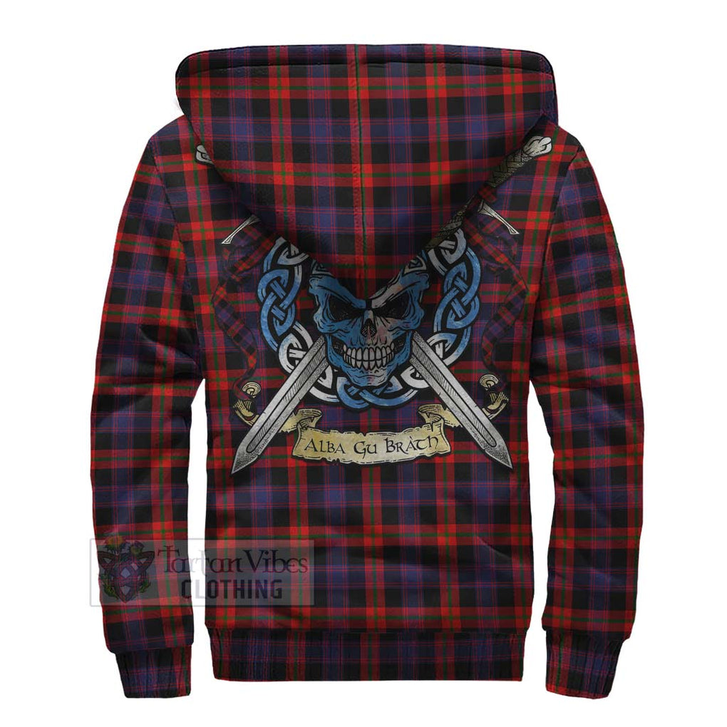 Tartan Vibes Clothing Brown (Broun) Tartan Sherpa Hoodie with Family Crest Celtic Skull Style