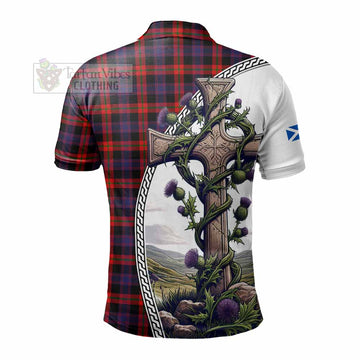 Tartan Vibes Clothing Brown (Broun) Tartan Polo Shirt with Family Crest and St. Andrew's Cross Accented by Thistle Vines