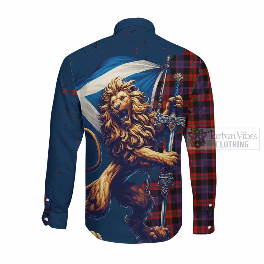 Tartan Vibes Clothing Brown (Broun) Tartan Family Crest Long Sleeve Button Shirt with Scottish Majestic Lion