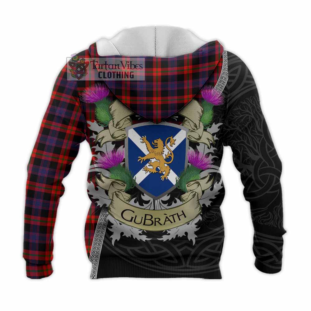 Tartan Vibes Clothing Brown (Broun) Tartan Family Crest Knitted Hoodie Lion Rampant Royal Thistle Shield Celtic Inspired
