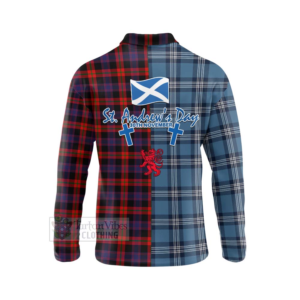Tartan Vibes Clothing Brown (Broun) Tartan Long Sleeve Polo Shirt Happy St. Andrew's Day Half Tartan Style