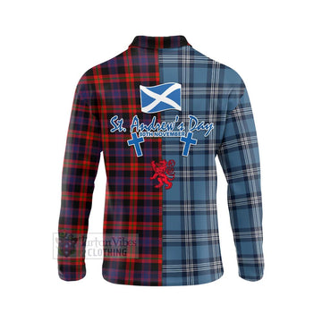 Tartan Vibes Clothing Brown (Broun) Tartan Long Sleeve Polo Shirt Happy St. Andrew's Day Half Tartan Style
