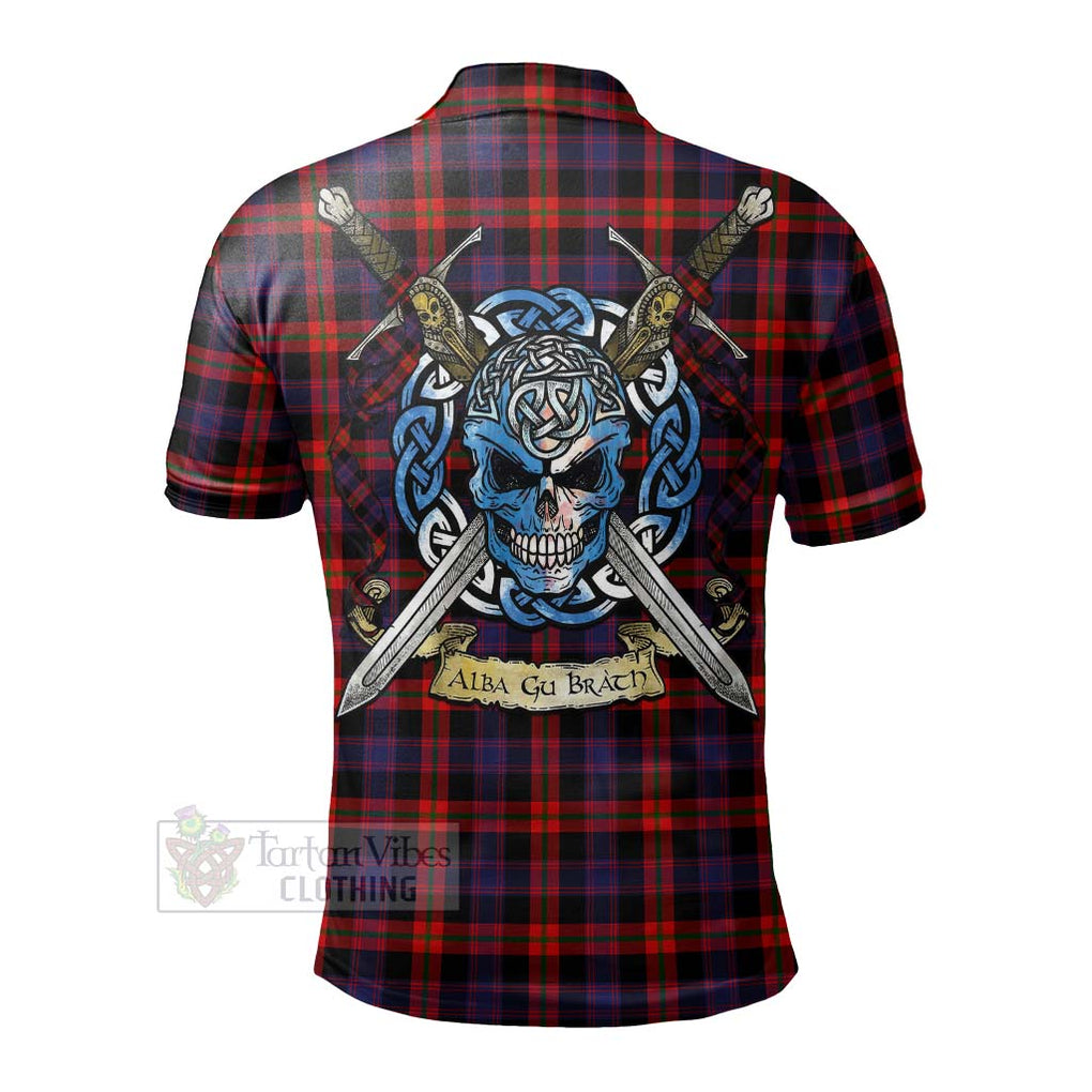 Tartan Vibes Clothing Brown (Broun) Tartan Polo Shirt with Family Crest Celtic Skull Style