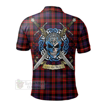 Tartan Vibes Clothing Brown (Broun) Tartan Polo Shirt with Family Crest Celtic Skull Style