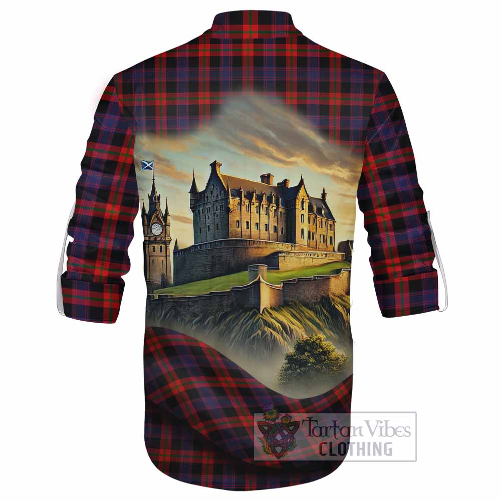 Tartan Vibes Clothing Brown (Broun) Tartan Family Crest Ghillie Kilt Shirt with Scottish Ancient Castle Style