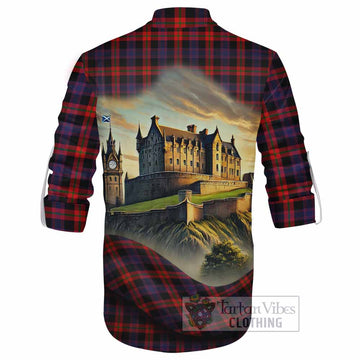 Tartan Vibes Clothing Brown (Broun) Tartan Family Crest Ghillie Kilt Shirt with Scottish Ancient Castle Style