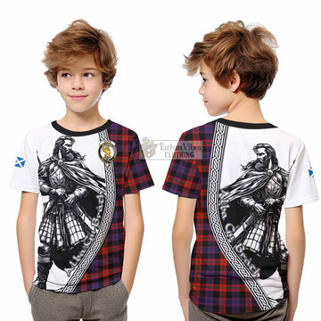 Brown (Broun) Tartan Clan Crest Kid T-Shirt with Highlander Warrior Celtic Style