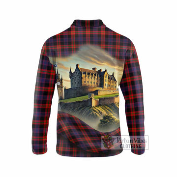 Tartan Vibes Clothing Brown (Broun) Tartan Family Crest Long Sleeve Polo Shirt with Scottish Ancient Castle Style