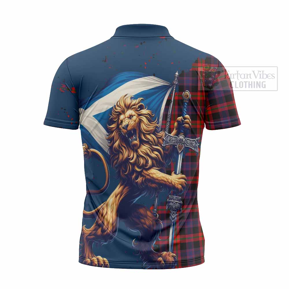 Tartan Vibes Clothing Brown (Broun) Tartan Family Crest Zipper Polo Shirt with Scottish Majestic Lion