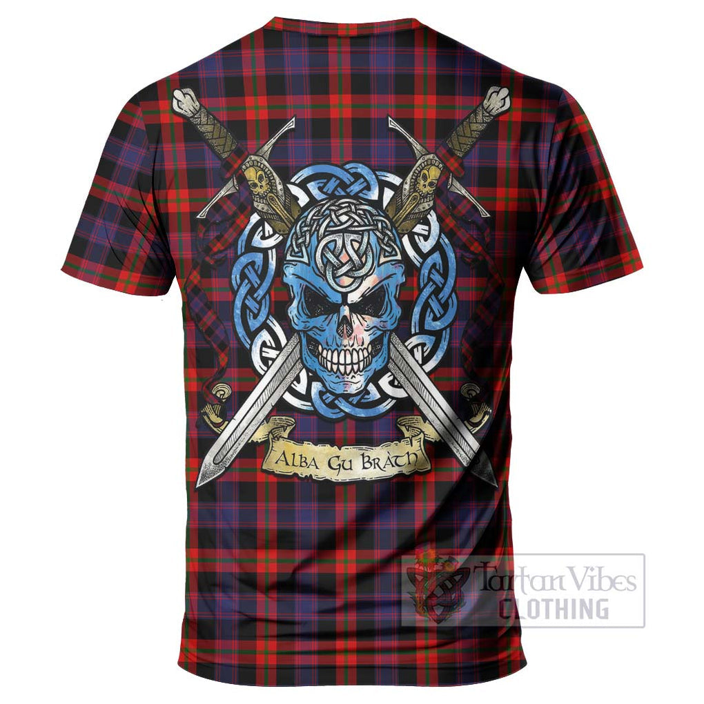 Tartan Vibes Clothing Brown (Broun) Tartan T-Shirt with Family Crest Celtic Skull Style