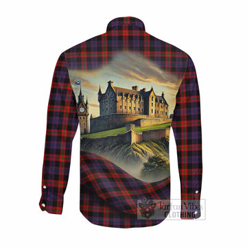 Tartan Vibes Clothing Brown (Broun) Tartan Family Crest Long Sleeve Button Shirt with Scottish Ancient Castle Style