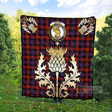 Tartan Vibes Clothing Brown (Broun) Tartan Quilt with Family Crest and Golden Thistle Style