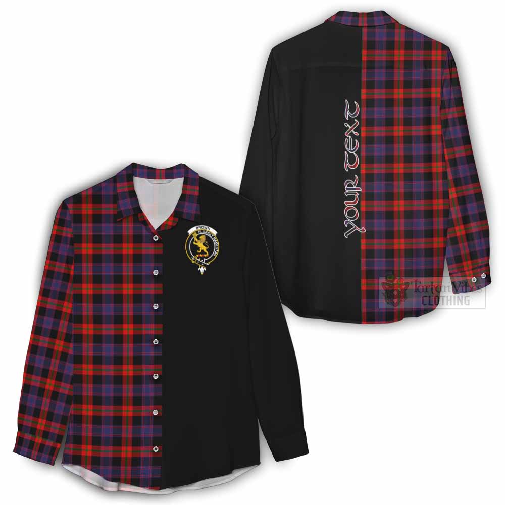 Tartan Vibes Clothing Brown (Broun) Tartan Women's Casual Shirt with Family Crest and Half Of Me Style