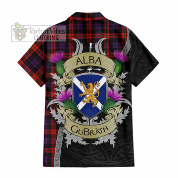 Tartan Vibes Clothing Brown (Broun) Tartan Family Crest Short Sleeve Button Shirt Lion Rampant Royal Thistle Shield Celtic Inspired