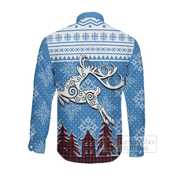 Tartan Vibes Clothing Brown (Broun) Clan Christmas Long Sleeve Button Shirt Celtic Reindeer Style