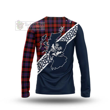Tartan Vibes Clothing Brown (Broun) Tartan Long Sleeve T-Shirt Featuring Thistle and Scotland Map