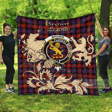 Tartan Vibes Clothing Brown (Broun) Tartan Quilt with Family Crest and Scottish Symbol Style