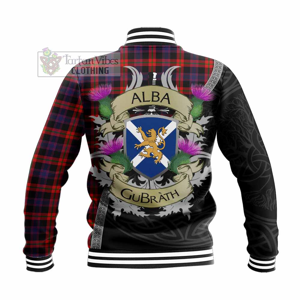 Tartan Vibes Clothing Brown (Broun) Tartan Family Crest Baseball Jacket Lion Rampant Royal Thistle Shield Celtic Inspired