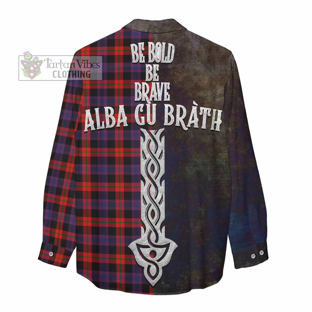 Tartan Vibes Clothing Brown (Broun) Tartan Family Crest Women's Casual Shirt Alba Gu Brath Be Brave Lion Ancient Style