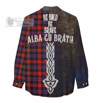 Tartan Vibes Clothing Brown (Broun) Tartan Family Crest Women's Casual Shirt Alba Gu Brath Be Brave Lion Ancient Style