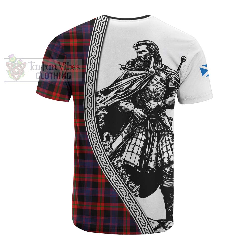 Brown (Broun) Tartan Clan Crest Cotton T-shirt with Highlander Warrior Celtic Style