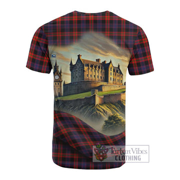 Tartan Vibes Clothing Brown (Broun) Tartan Family Crest Cotton T-shirt with Scottish Ancient Castle Style