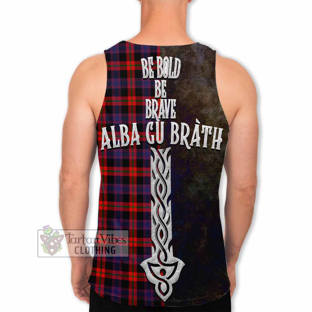 Tartan Vibes Clothing Brown (Broun) Tartan Family Crest Men's Tank Top Alba Gu Brath Be Brave Lion Ancient Style