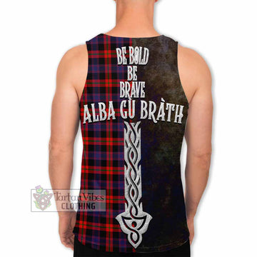 Tartan Vibes Clothing Brown (Broun) Tartan Family Crest Men's Tank Top Alba Gu Brath Be Brave Lion Ancient Style