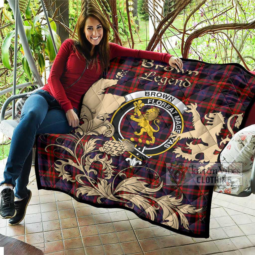 Tartan Vibes Clothing Brown (Broun) Tartan Quilt with Family Crest and Scottish Symbol Style