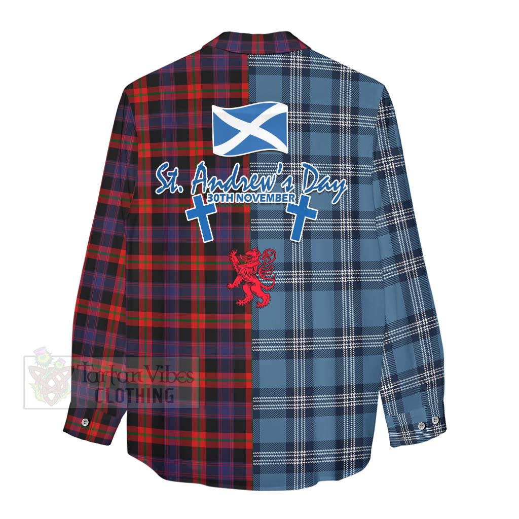 Tartan Vibes Clothing Brown (Broun) Tartan Women's Casual Shirt Happy St. Andrew's Day Half Tartan Style