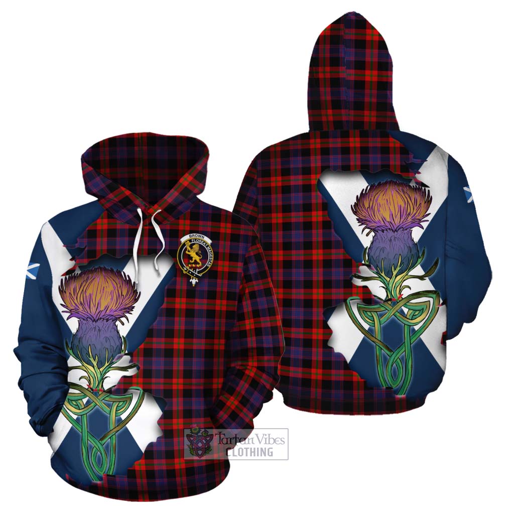 Tartan Vibes Clothing Brown (Broun) Tartan Family Crest Cotton Hoodie Scottish Thistle Celtic Inspired