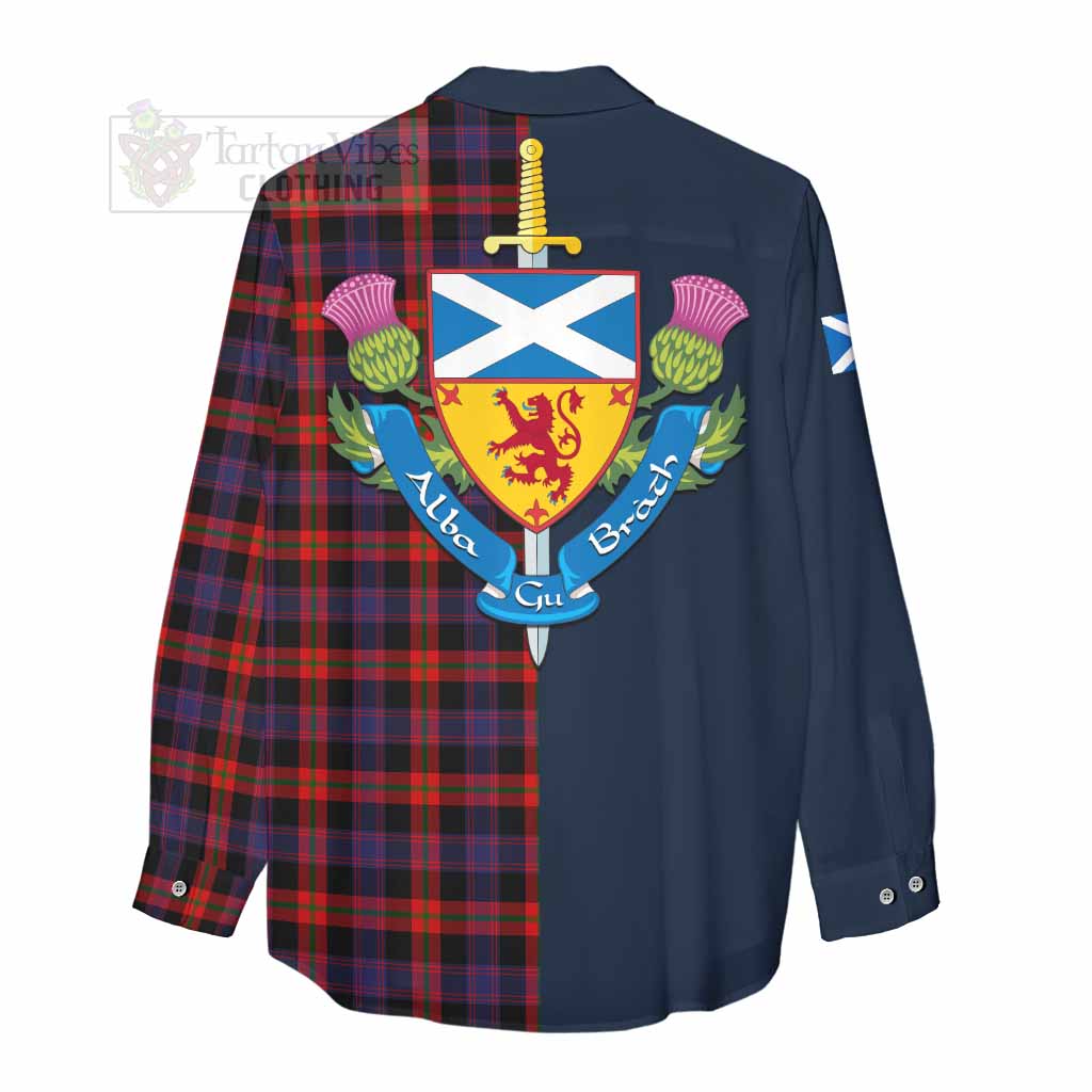 Tartan Vibes Clothing Brown (Broun) Tartan Women's Casual Shirt Alba with Scottish Lion Royal Arm Half Style