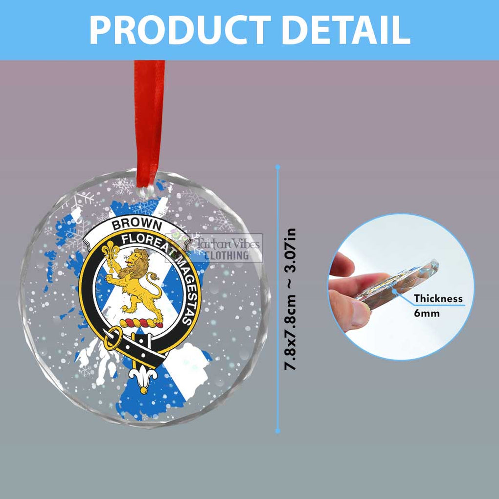 Tartan Vibes Clothing Brown (Broun) Clan Crest Christmas Glass Ornament with Scotland Map