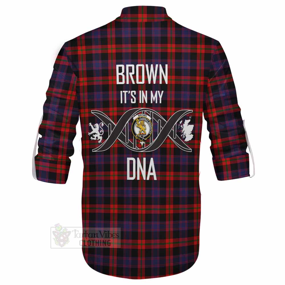 Tartan Vibes Clothing Brown (Broun) Tartan Ghillie Kilt Shirt with Family Crest DNA In Me Style