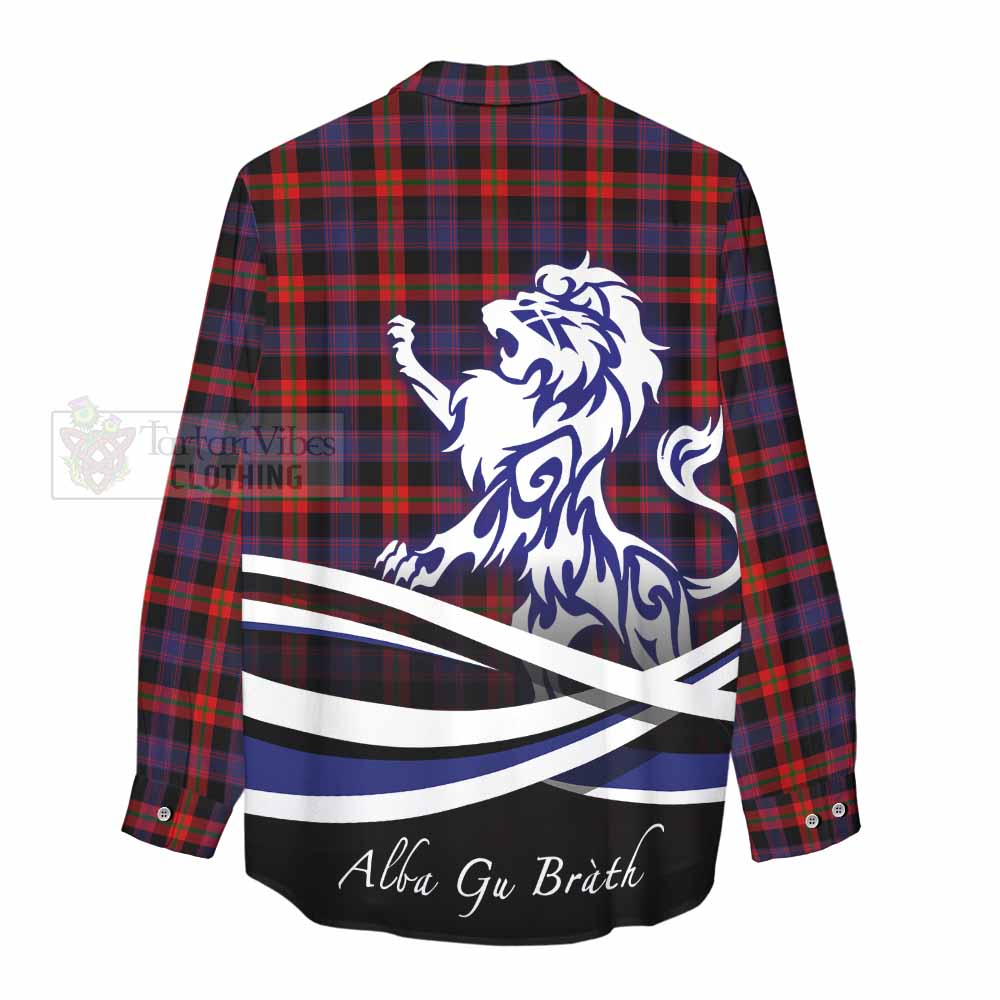 Tartan Vibes Clothing Brown (Broun) Tartan Women's Casual Shirt with Alba Gu Brath Regal Lion Emblem