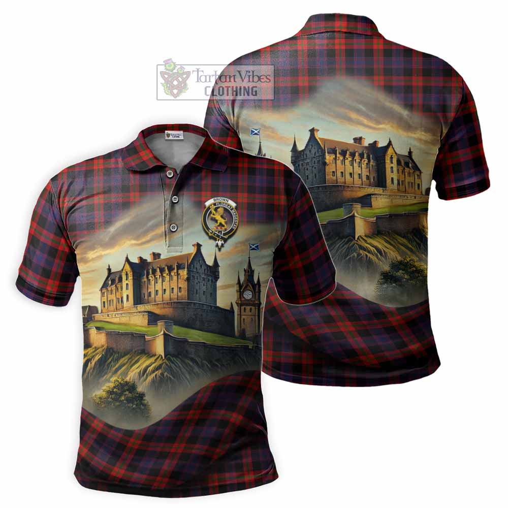 Tartan Vibes Clothing Brown (Broun) Tartan Family Crest Polo Shirt with Scottish Ancient Castle Stype