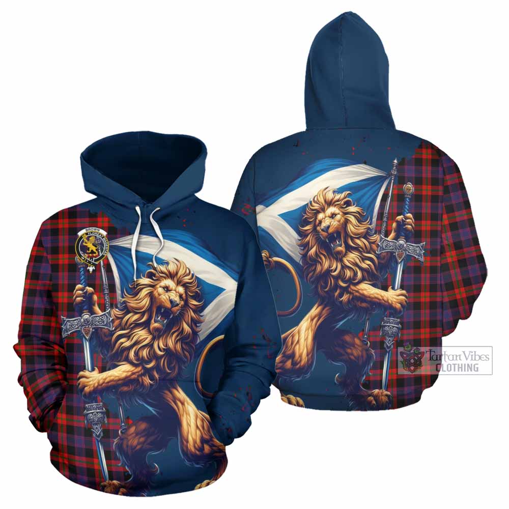 Brown (Broun) Tartan Family Crest Hoodie with Scottish Majestic Lion