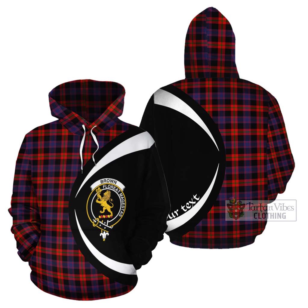 Tartan Vibes Clothing Brown (Broun) Tartan Cotton Hoodie with Family Crest Circle Style