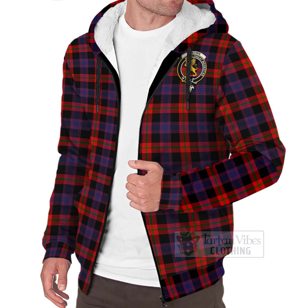 Tartan Vibes Clothing Brown (Broun) Tartan Sherpa Hoodie with Family Crest Celtic Skull Style
