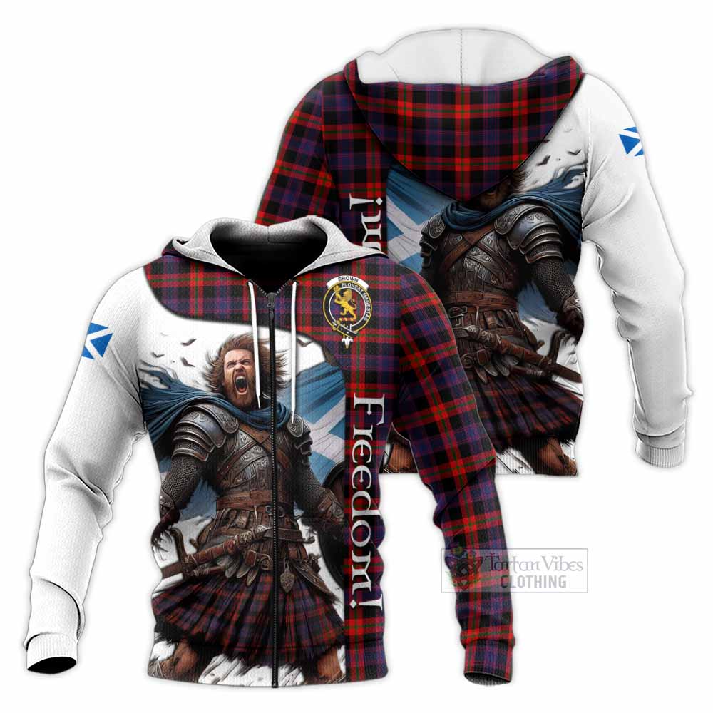 Tartan Vibes Clothing Brown (Broun) Crest Tartan Knitted Hoodie Inspired by the Freedom of Scottish Warrior
